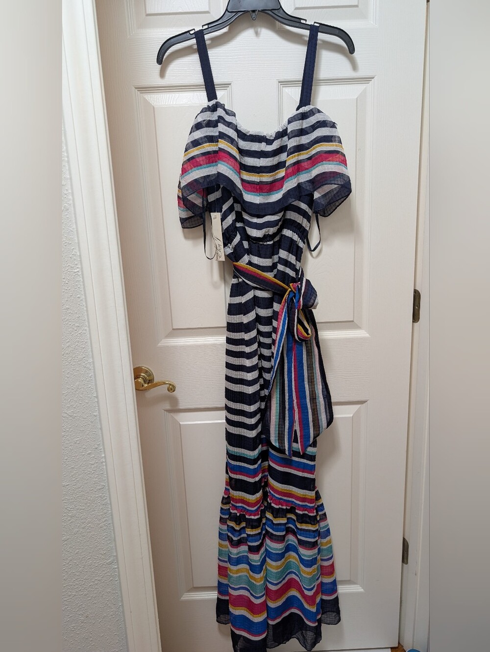 NWT Eliza J Women's Size 14 Navy White Striped Sleeveless Maxi Dress